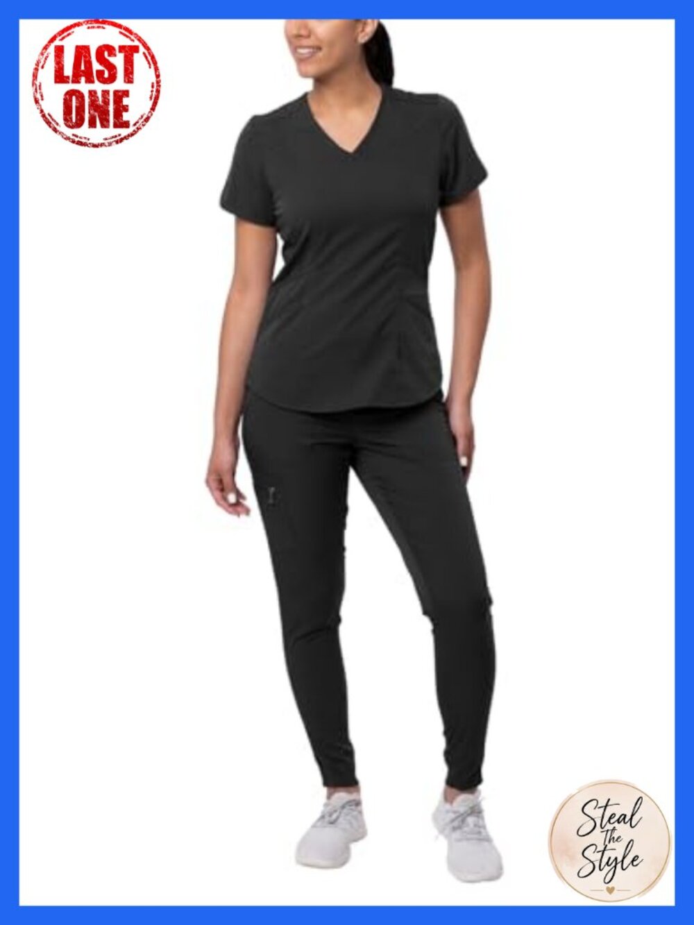 Women's Medical Scrub Set V-Neck Top Yoga Jogger Pants Stretch Tailored Fit